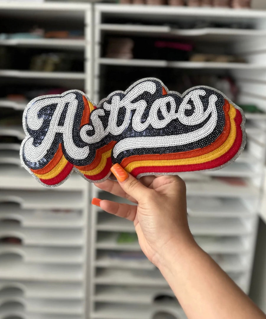 Sequin, chenille and embroidered patches