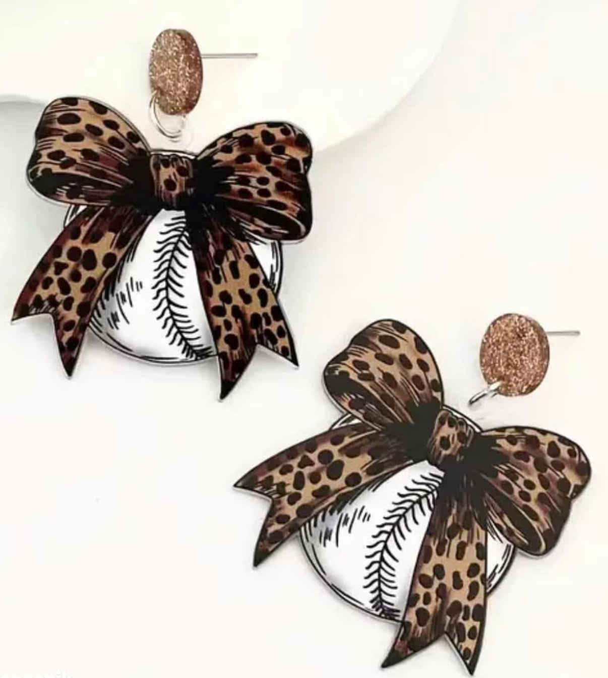 Leopard bow baseball earrings