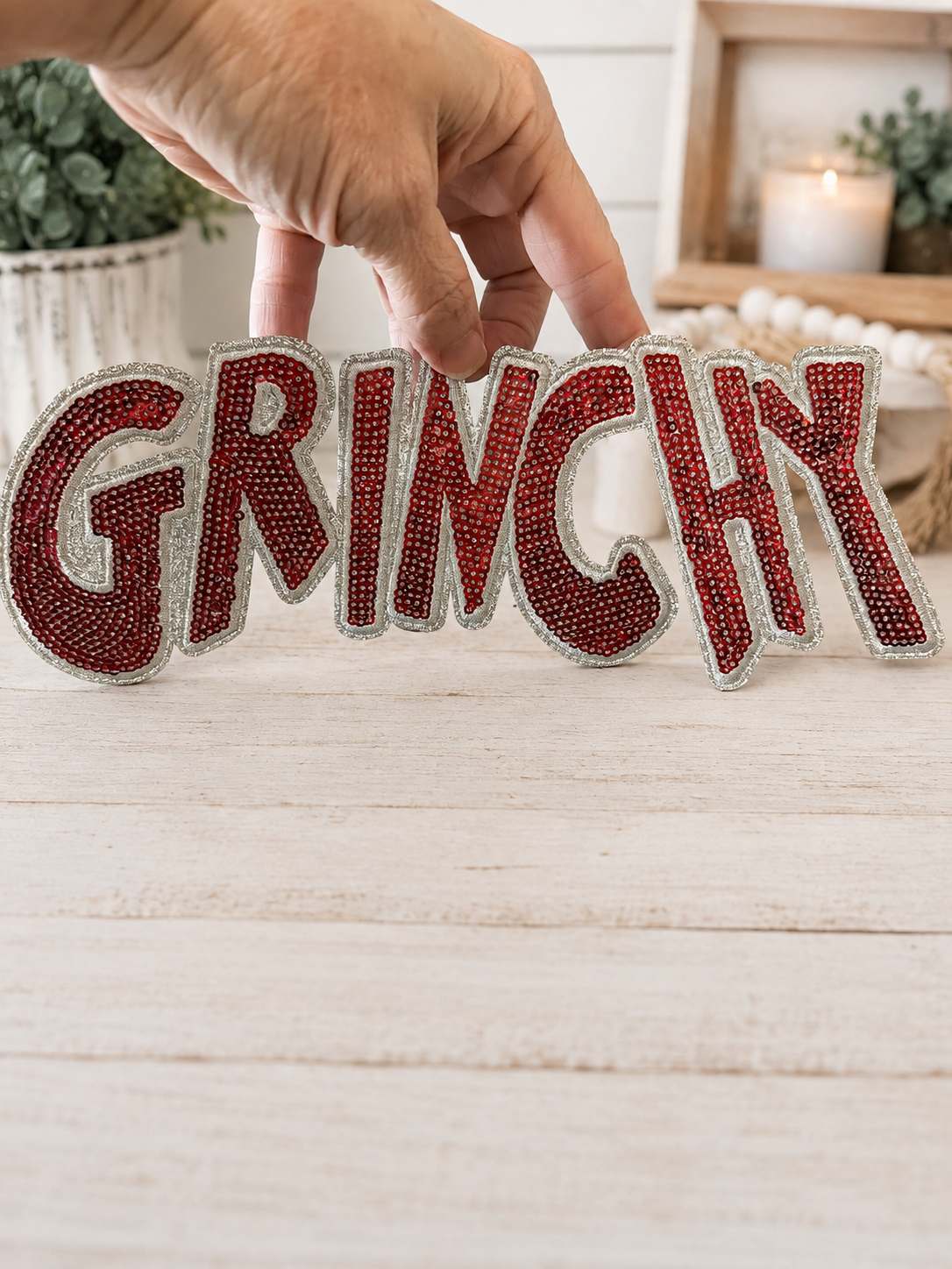 Grinchy sequin patch