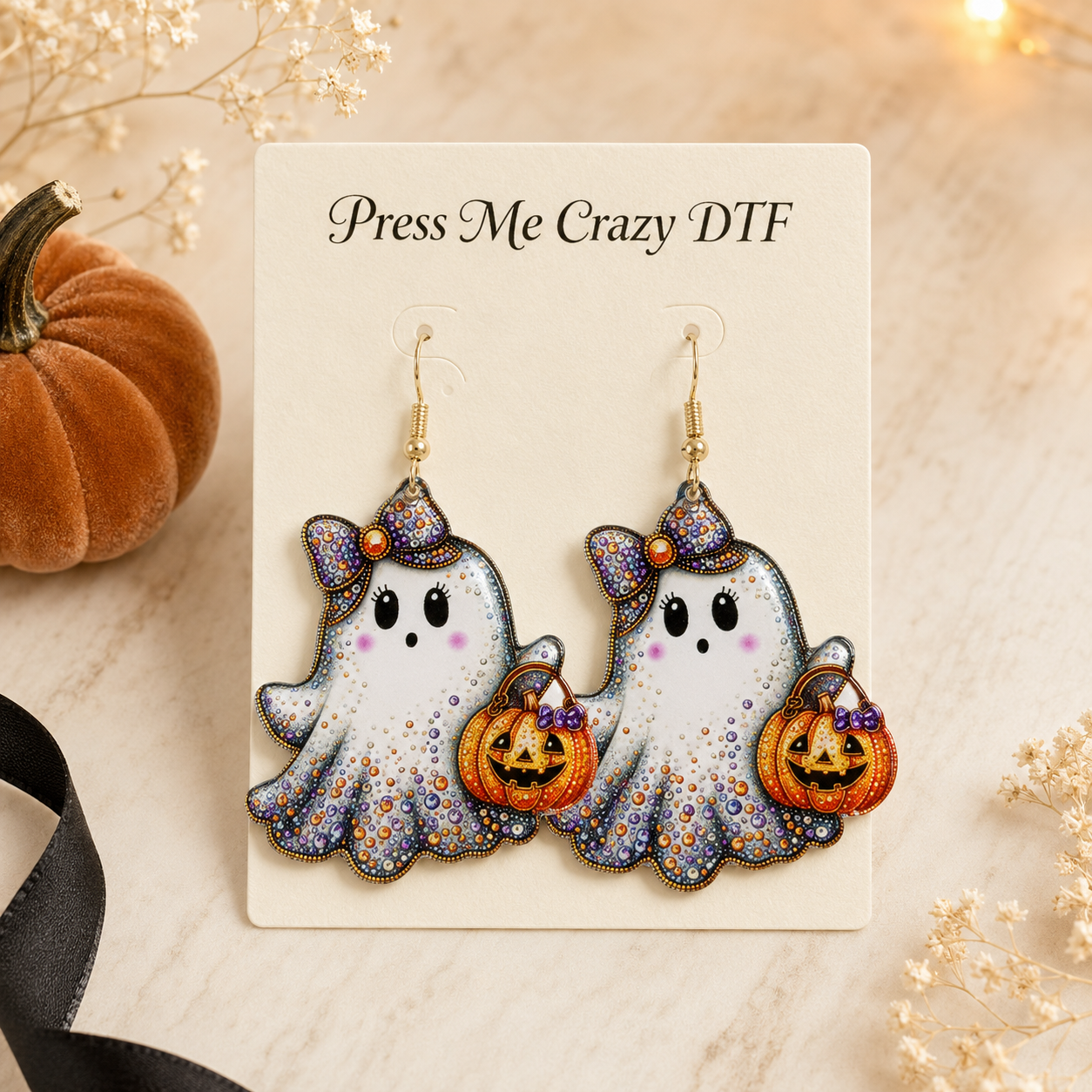Rhinestone ghost earrings