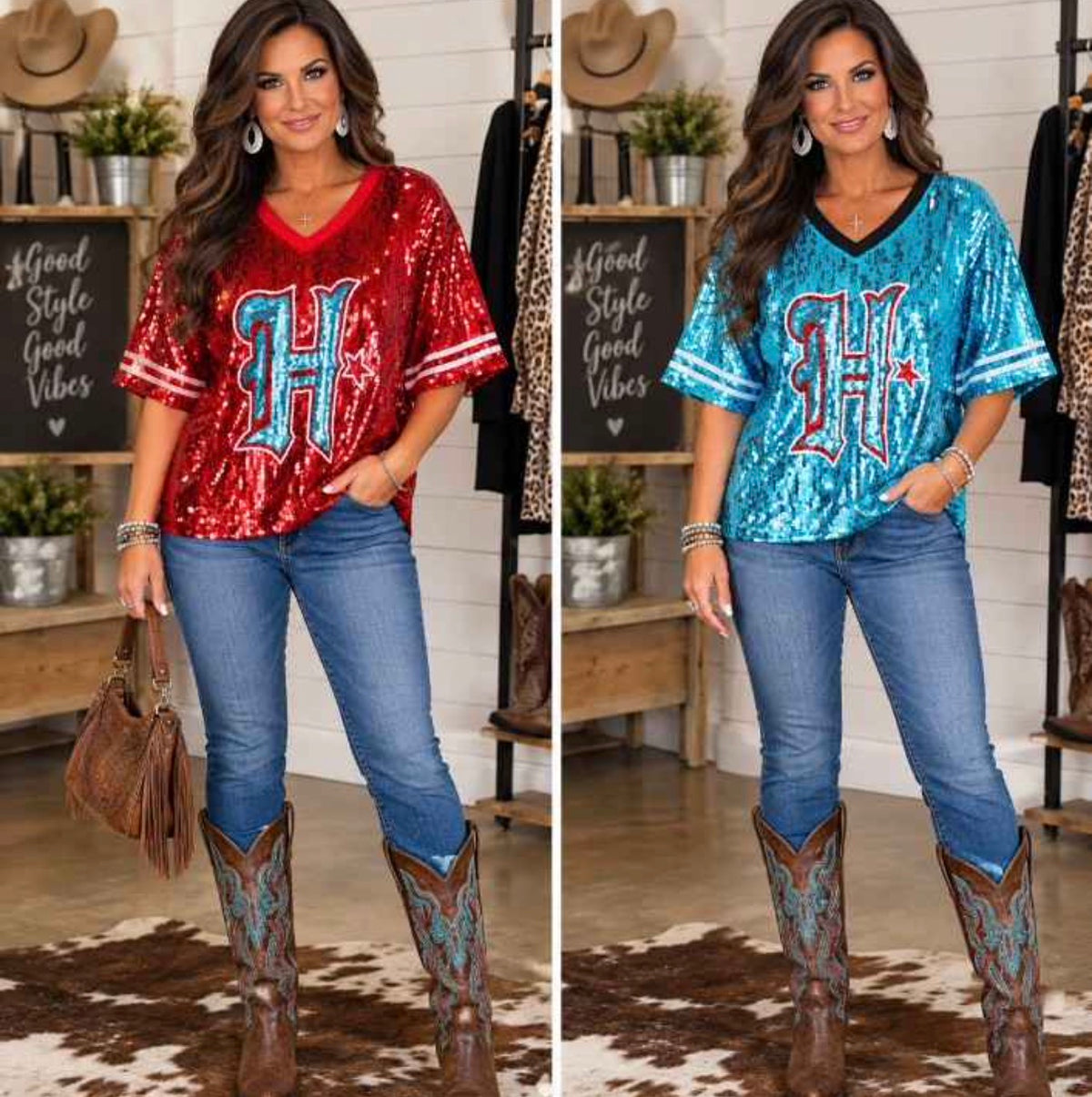 Football inspired sequin shirt