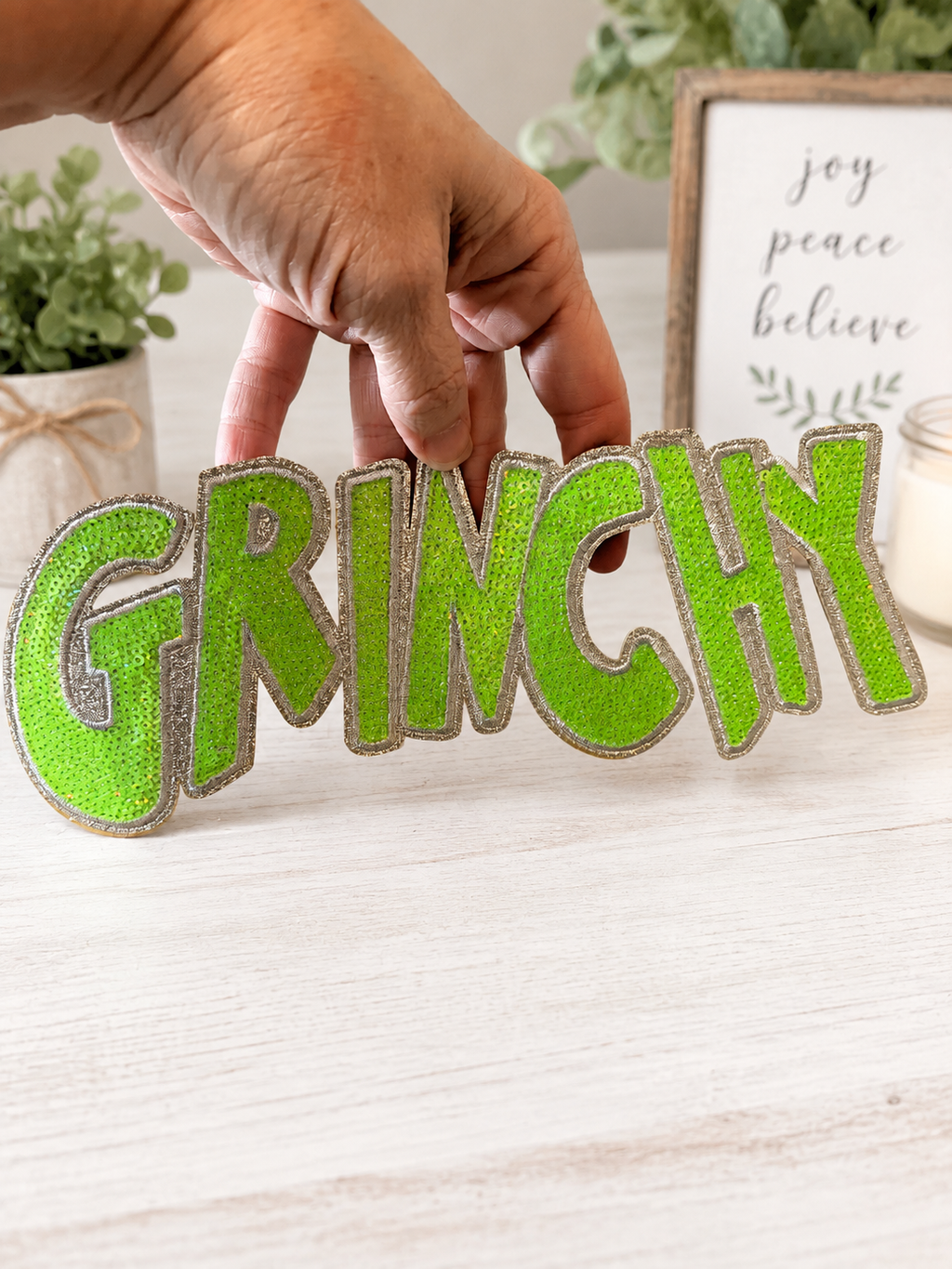 Grinchy sequin patch