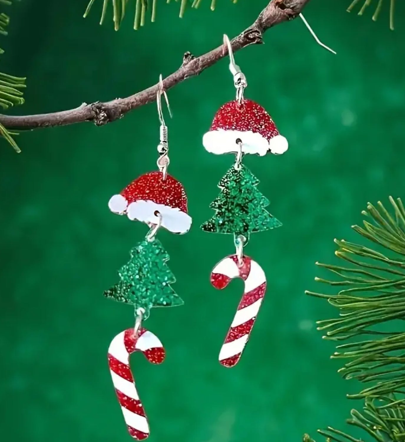 Christmas tree & Candy cane dangle earrings