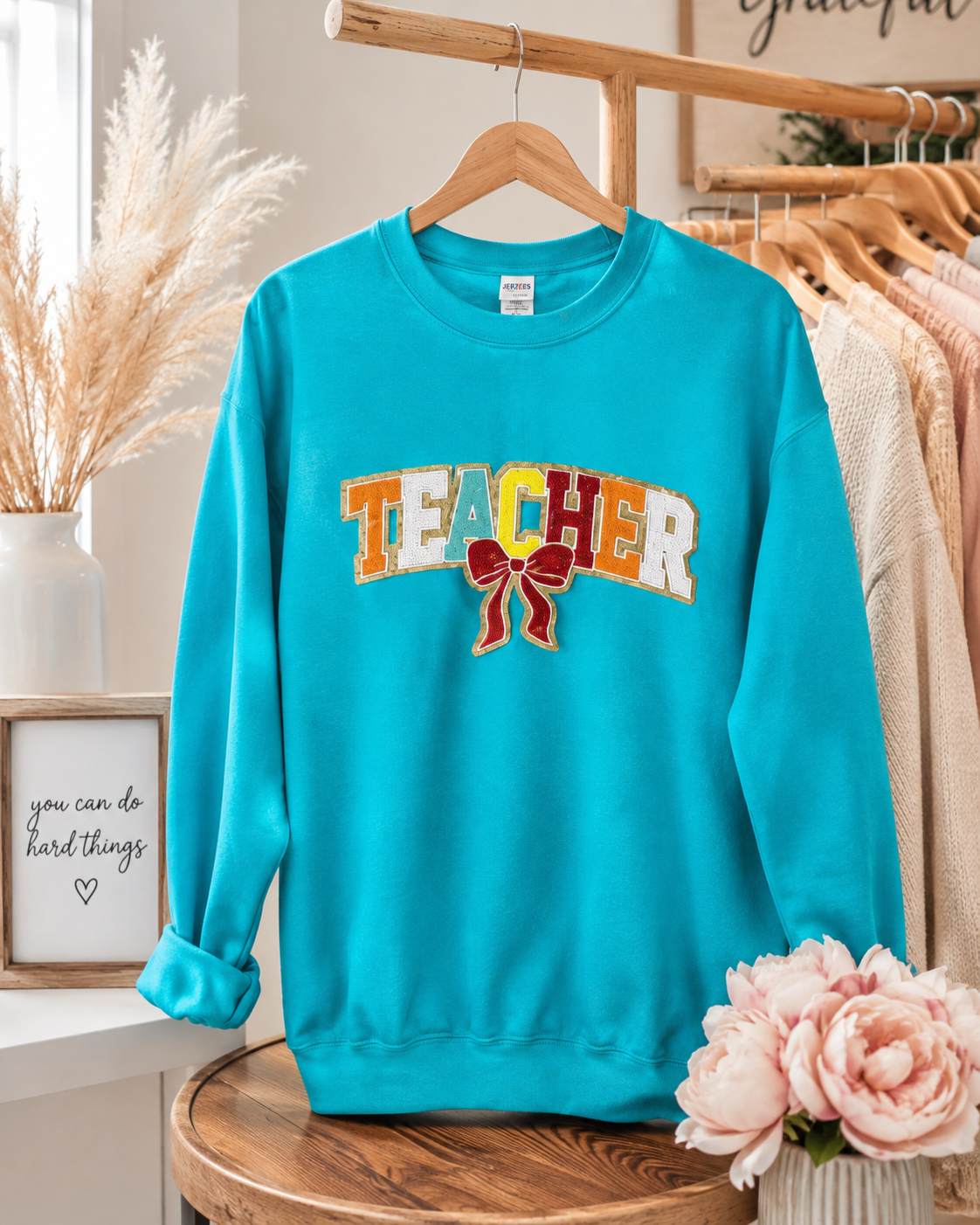 Teacher sequin patches crewneck