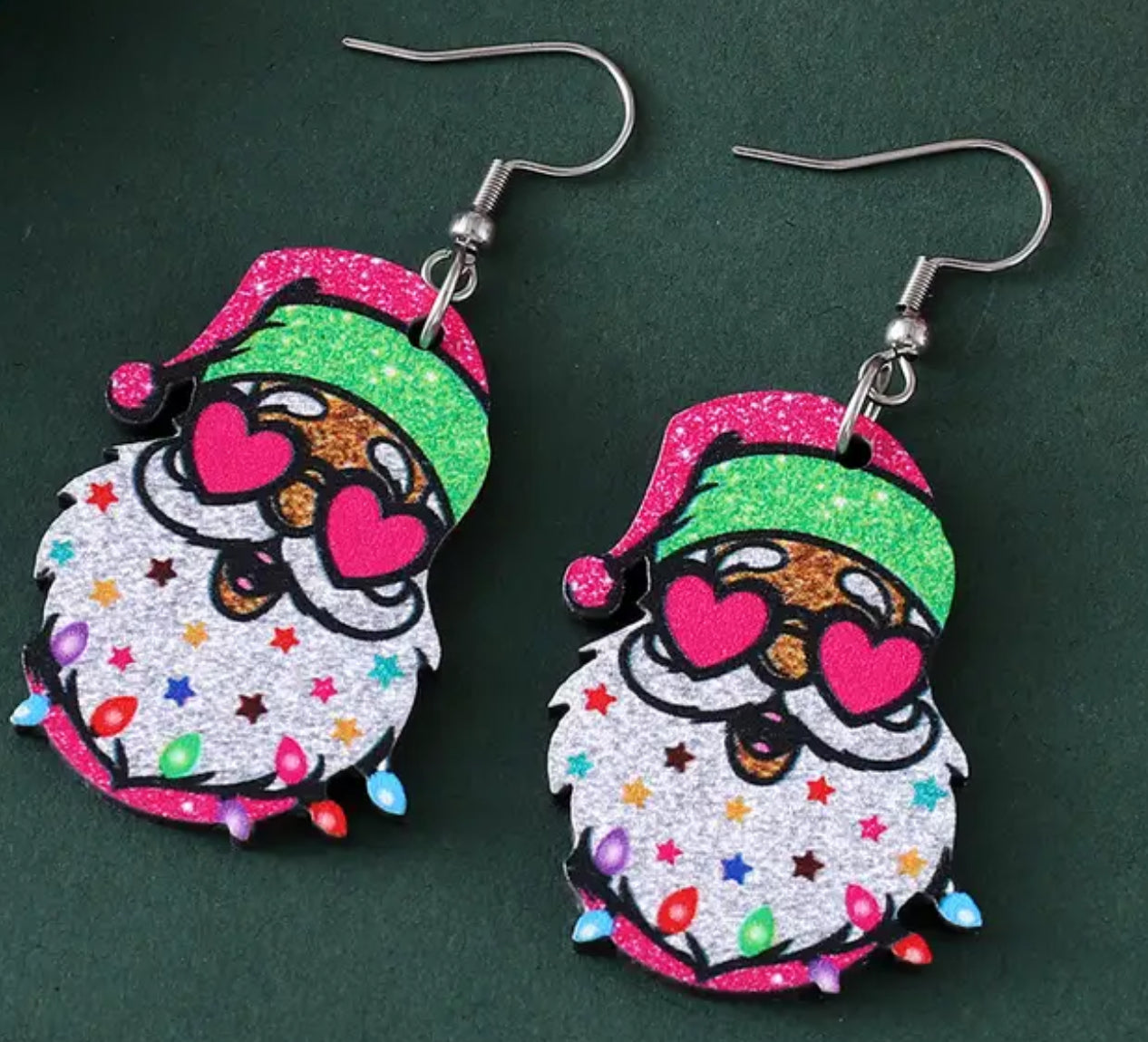 Vintage pink and green Santa earrings
