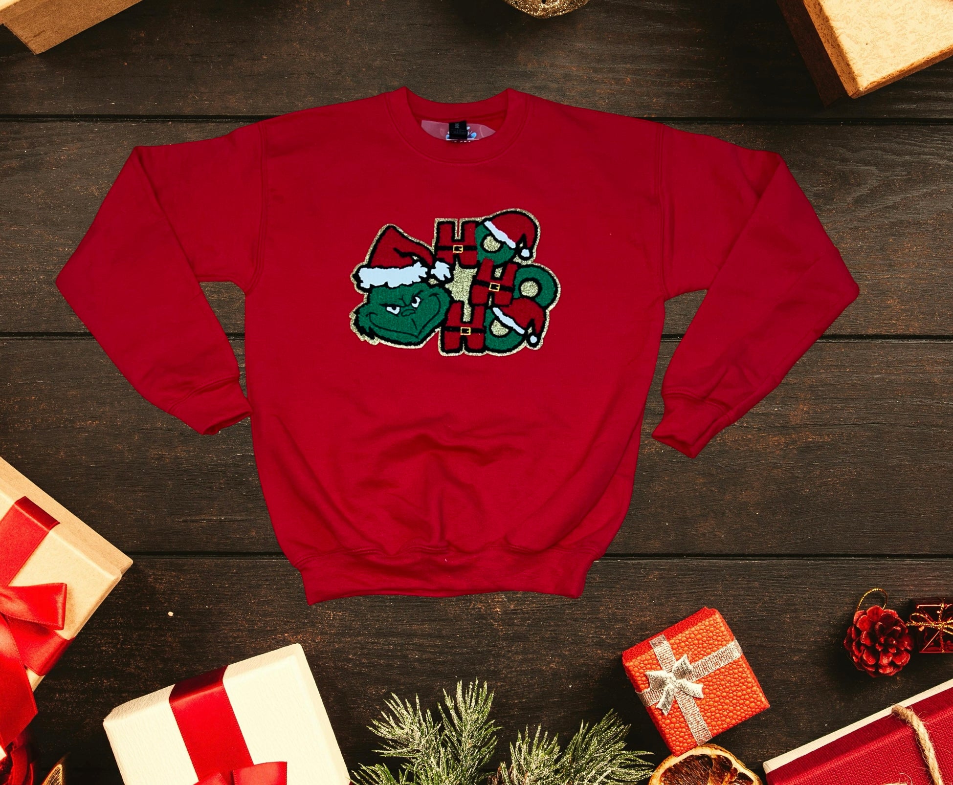 Youth Ho Ho Ho grinch crewneck sweater