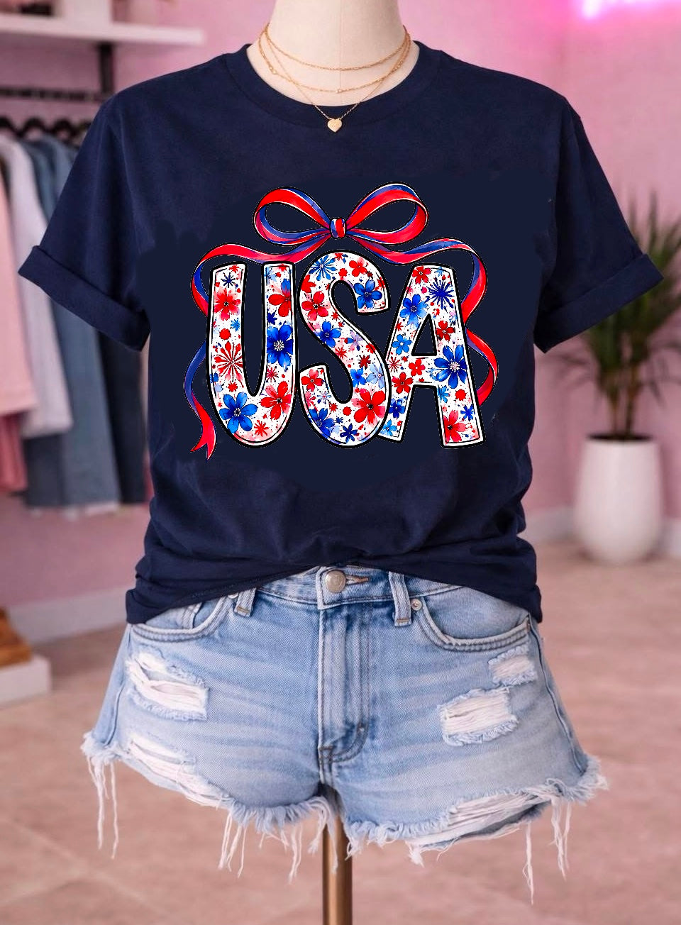 Boho floral 4th of July tee