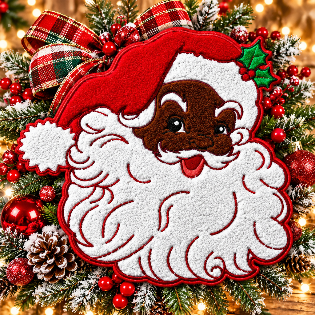 Black Santa chenille patch