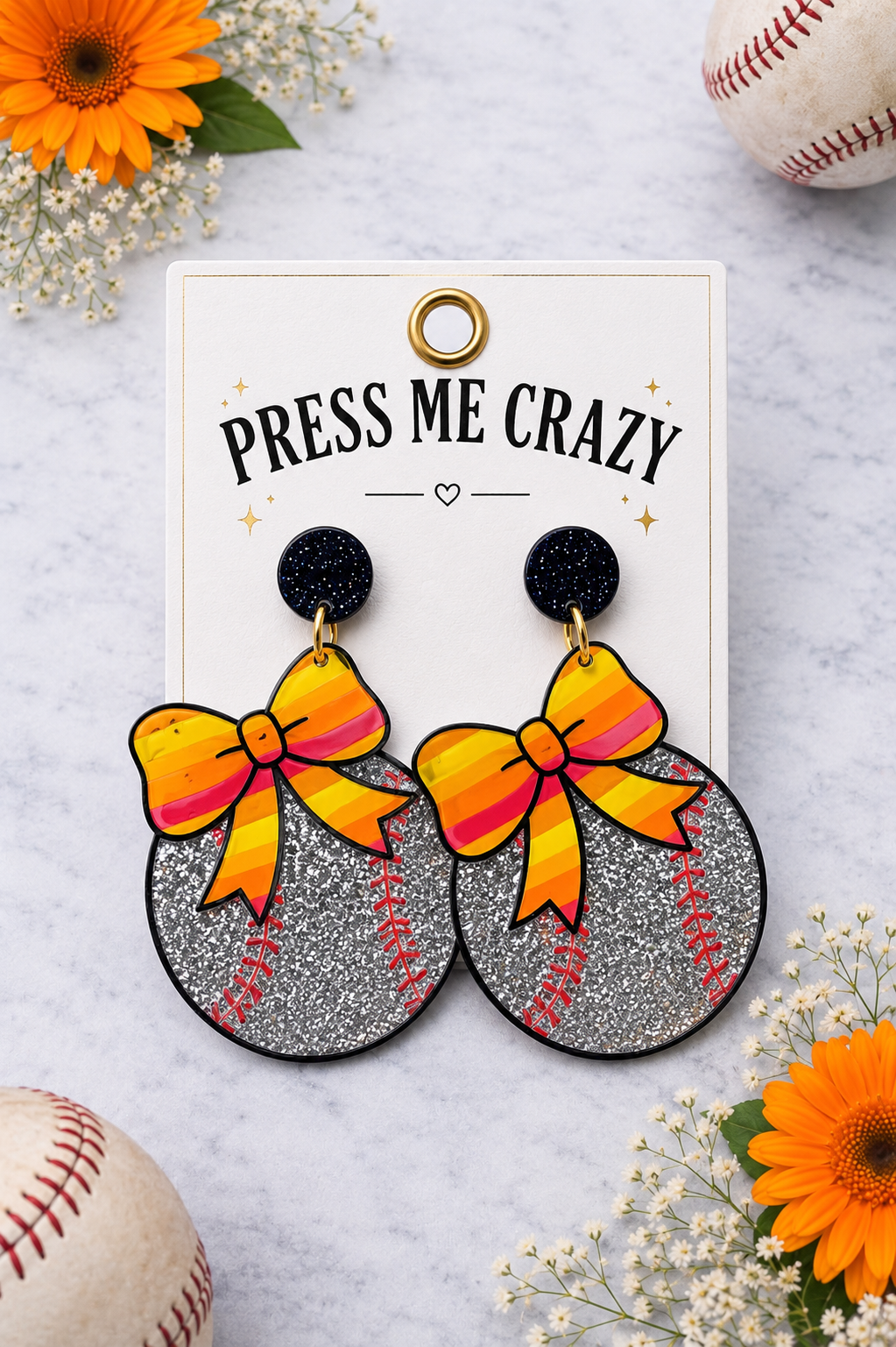 Baseball bow earrings