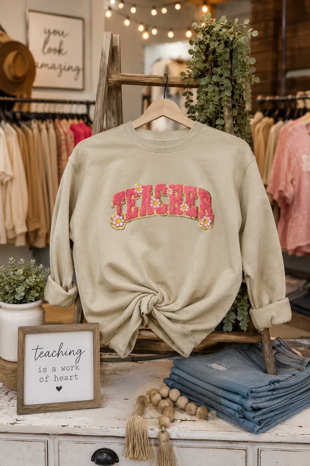 Groovy Teacher chenille patch crewneck