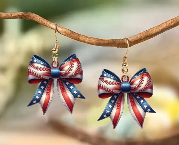 Red white and blue baseball earrings