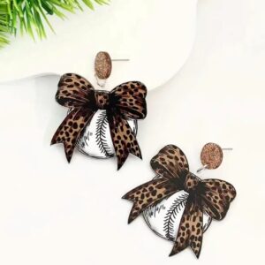 Leopard bow baseball earrings